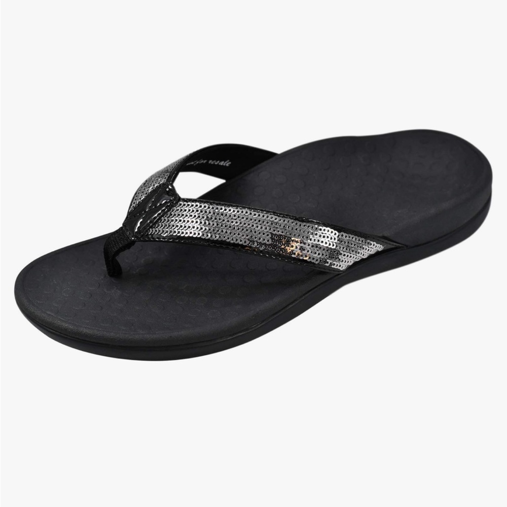 Vionic Tide Pewter Sequin Flip Flops - Very Good … - image 1